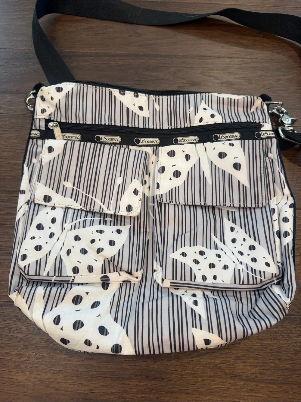 LeSportsac Black and White Butterfly Print Crossbody Tote - C61-011